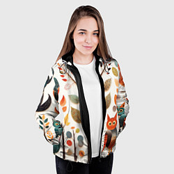 Куртка с капюшоном женская Совы в осеннем лесу в стиле фолк-арт, цвет: 3D-черный — фото 2