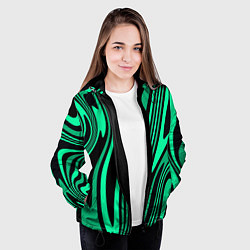Куртка с капюшоном женская Абстракция изогнутые линии чёрно-зелёный, цвет: 3D-черный — фото 2