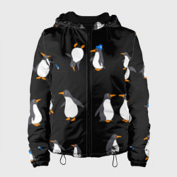 Куртка с капюшоном женская Веселая семья пингвинов, цвет: 3D-черный