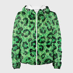 Куртка с капюшоном женская Зелёный леопард паттерн, цвет: 3D-белый