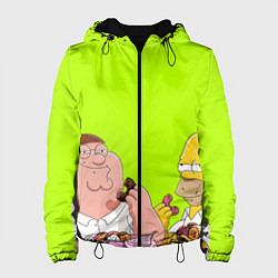 Куртка с капюшоном женская Питер и Гомер едят пончики зеленый, цвет: 3D-черный