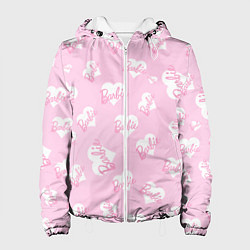 Куртка с капюшоном женская Барби: белые сердца на розовом паттерн, цвет: 3D-белый