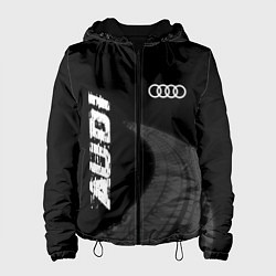 Куртка с капюшоном женская Audi speed на темном фоне со следами шин вертикаль, цвет: 3D-черный