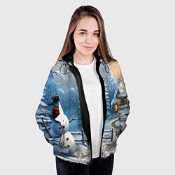 Куртка с капюшоном женская Новый год и снеговик, цвет: 3D-черный — фото 2