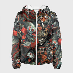 Куртка с капюшоном женская Татуировка ирезуми в японском стиле, цвет: 3D-белый