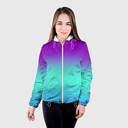 Куртка с капюшоном женская Фиолетовый бирюзовый голубой неоновый градиент, цвет: 3D-белый — фото 2