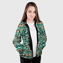 Куртка с капюшоном женская Абстрактный паттерн в ацтекском стиле, цвет: 3D-черный — фото 2