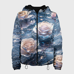 Куртка с капюшоном женская Белые розы на воде, цвет: 3D-черный