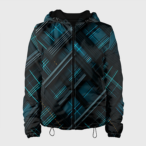 Женская куртка Тёмно-синяя диагональная клетка в шотландском стил / 3D-Черный – фото 1