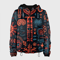 Куртка с капюшоном женская Абстрактный паттерн в славянской стилистике, цвет: 3D-черный