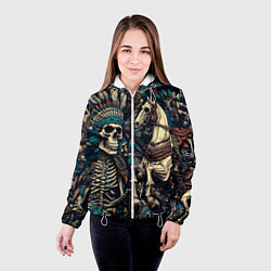 Куртка с капюшоном женская Татуировка скелета индейца и ковбоя в техасе, цвет: 3D-белый — фото 2
