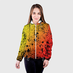 Куртка с капюшоном женская Огненный перелив заката с текстурой царапин и брыз, цвет: 3D-белый — фото 2