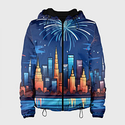 Куртка с капюшоном женская Новогодний салют, цвет: 3D-черный