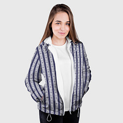 Куртка с капюшоном женская Светло-сиреневый полосатый с узором, цвет: 3D-белый — фото 2