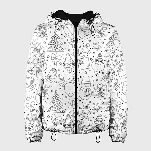 Женская куртка Черно-белый новогодний патерн / 3D-Черный – фото 1