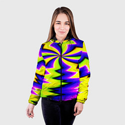 Куртка с капюшоном женская Неоновая фрактальная абстракция, цвет: 3D-черный — фото 2
