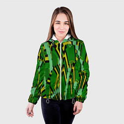 Куртка с капюшоном женская Зеленая псевдокамуфляжная геометрия, цвет: 3D-белый — фото 2