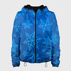 Куртка с капюшоном женская Голубые снежинки, цвет: 3D-черный