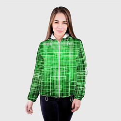 Куртка с капюшоном женская Зелёные неоновые полосы киберпанк, цвет: 3D-белый — фото 2
