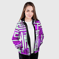 Куртка с капюшоном женская Полосы на фиолетовом фоне, цвет: 3D-черный — фото 2