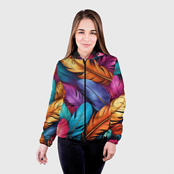 Куртка с капюшоном женская Перья паттерн - нейросеть, цвет: 3D-черный — фото 2