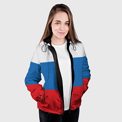 Куртка с капюшоном женская Вязаный российский флаг, цвет: 3D-черный — фото 2