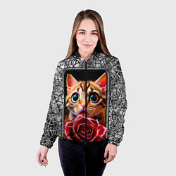 Куртка с капюшоном женская Кот в телефоне, цвет: 3D-черный — фото 2