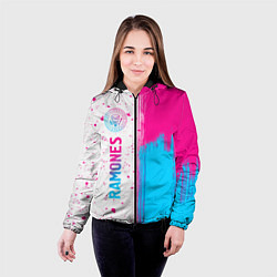 Куртка с капюшоном женская Ramones neon gradient style по-вертикали, цвет: 3D-черный — фото 2