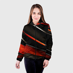 Куртка с капюшоном женская Красные и черные вставки, цвет: 3D-черный — фото 2
