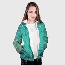 Куртка с капюшоном женская Бирюза и золотые облака, цвет: 3D-белый — фото 2