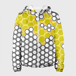 Куртка с капюшоном женская Жёлтая энерго-броня из шестиугольников, цвет: 3D-белый