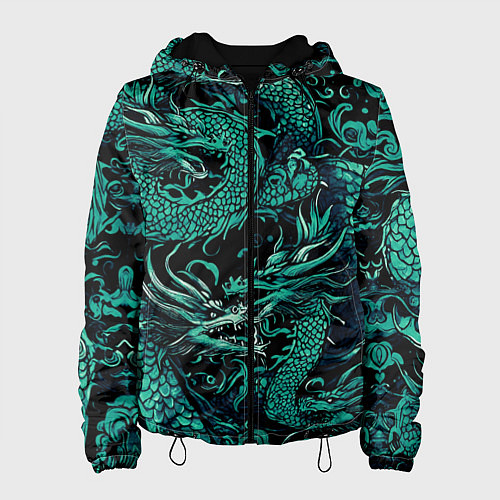Женская куртка Дракон бирюзового цвета / 3D-Черный – фото 1
