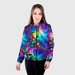 Куртка с капюшоном женская Розово синий фрактал, цвет: 3D-черный — фото 2