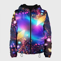 Куртка с капюшоном женская Абстрактный розово синий фрактал, цвет: 3D-черный