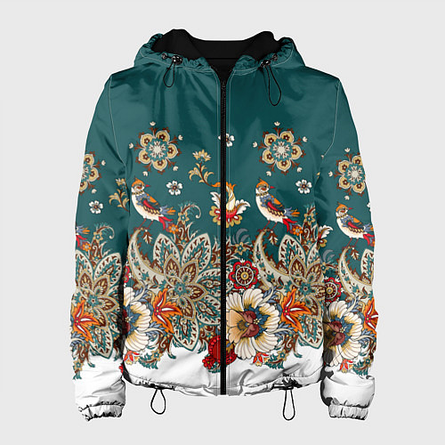 Женская куртка Индийский орнамент с птицами / 3D-Черный – фото 1