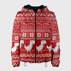 Куртка с капюшоном женская Динозаврик гугл хром - красный, цвет: 3D-черный