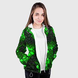 Куртка с капюшоном женская Зелёный трескающийся камень, цвет: 3D-белый — фото 2