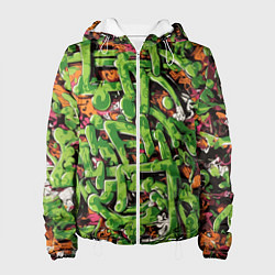 Куртка с капюшоном женская Оранжево-зелёное граффити, цвет: 3D-белый