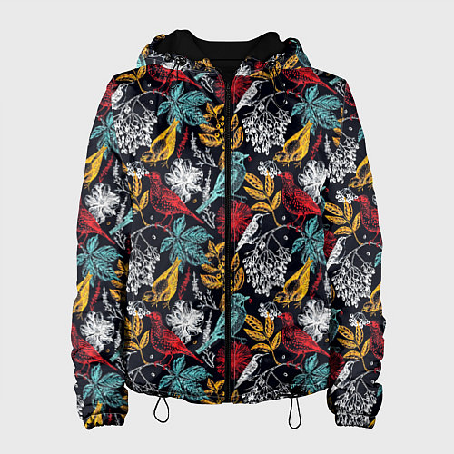 Женская куртка Разноцветные лесные птицы / 3D-Черный – фото 1