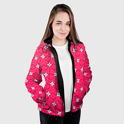 Куртка с капюшоном женская Малиновая японская черепаха в белый сюрикен, цвет: 3D-черный — фото 2
