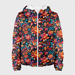 Куртка с капюшоном женская Красивый русский узор, цвет: 3D-белый