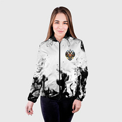 Куртка с капюшоном женская Герб РФ огненный стиль чернобелый, цвет: 3D-черный — фото 2