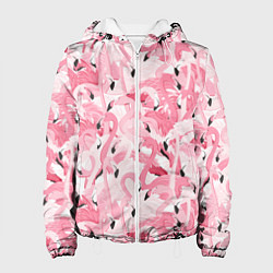 Куртка с капюшоном женская Стая розовых фламинго, цвет: 3D-белый