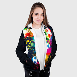 Куртка с капюшоном женская Разноцветные футбольные мячи, цвет: 3D-белый — фото 2