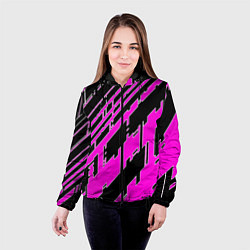 Куртка с капюшоном женская Розовые линии на чёрном фоне, цвет: 3D-черный — фото 2