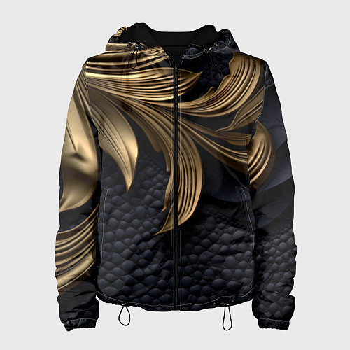 Женская куртка Золотые узоры в виде листьев / 3D-Черный – фото 1