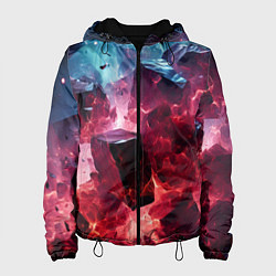 Куртка с капюшоном женская Кубы в красном и фиолетовом дыме, цвет: 3D-черный
