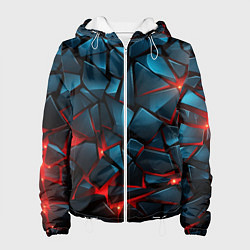 Куртка с капюшоном женская Синие плиты с красным разломом, цвет: 3D-белый
