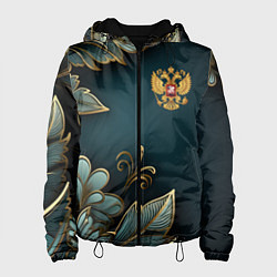 Куртка с капюшоном женская Золотые листья и герб России, цвет: 3D-черный