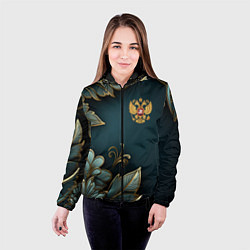 Куртка с капюшоном женская Золотые листья и герб России, цвет: 3D-черный — фото 2